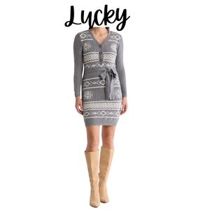 NWT Lucky Snowflake Geometric Cardigan Sweater Dress